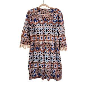 J. Mclaughlin fringe sleeve geometric pattern dress size xtra Large